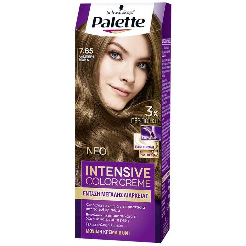 Schwarzkopf Palette Intensive Hair Color Creme Kit Μόνιμη Κρέμα Βαφή Μαλλιών για Έντονο Χρώμα Μεγάλης Διάρκειας & Περιποίηση 1 Τεμάχιο - 7.65 Λαμπερή Μόκα